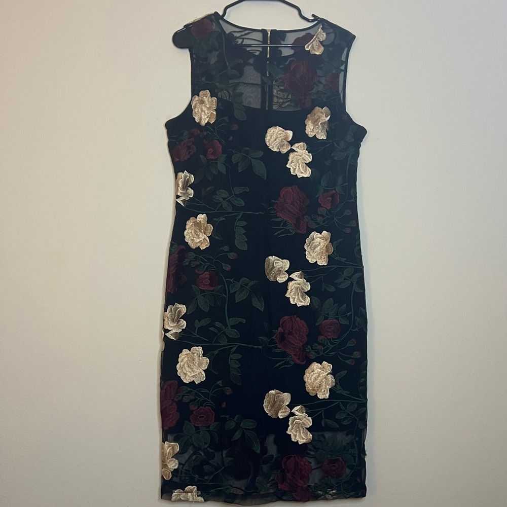 Calvin Klein Floral Embroidered Mesh Dress 14 NWOT